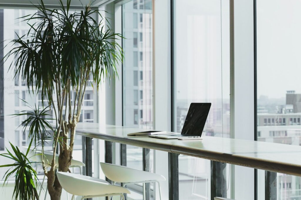 Modern corporate executive office and creative studio space with glass architecture