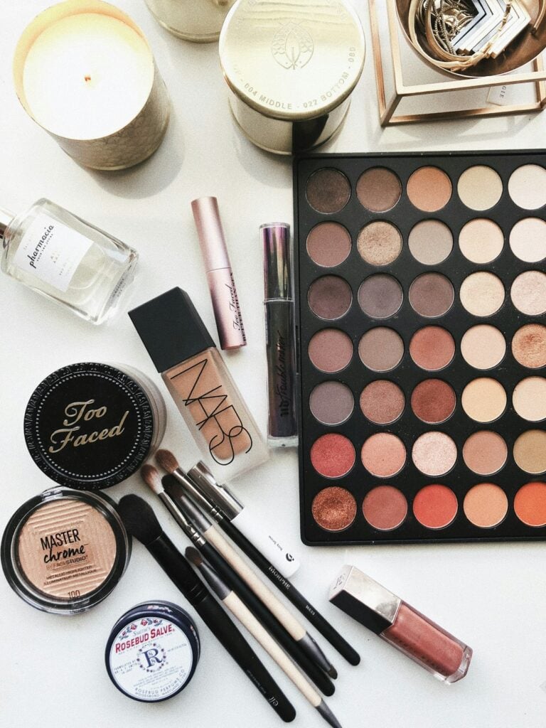 Luxury everyday cosmetic compacts, cream blush, and beauty makeup palette